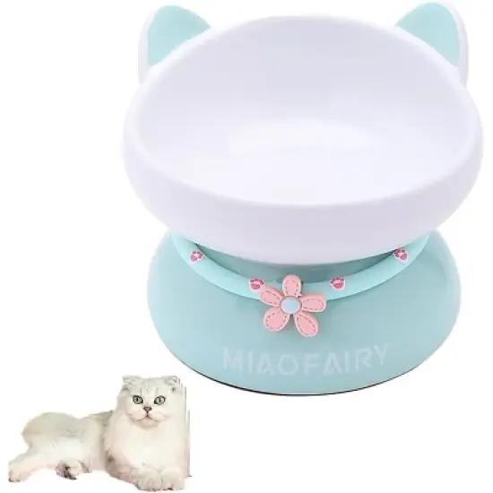 Fairyland&trade; - Ceramic Cat Bowl with Raised Stand, Cute Ear Design & Anti-Slip Base &ndash; Elevated Pet Food & Water Dish for Cats and Small Pets image {1}
