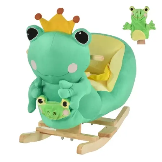 Qaba Kids Ride-On Rocking Horse Toy Frog Style Rocker with Fun Music, Seat Belt & Soft Plush Fabric Hand Puppet for Children 18-36 Months image {3}