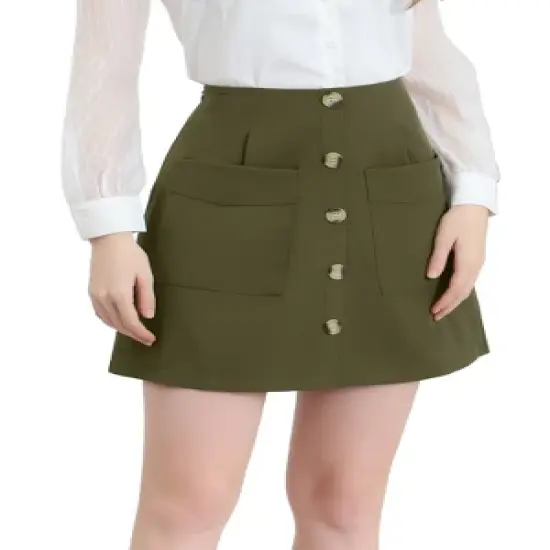 Allegra K Women's Buttons Front A-line Short Cargo Casual Skirt image {6}