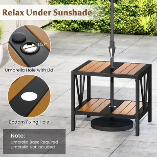 Tangkula 2PCS Outdoor Side Table 2-Tier Coffee End Table w/ 1.57" Umbrella Hole Storage Shelf image {6}
