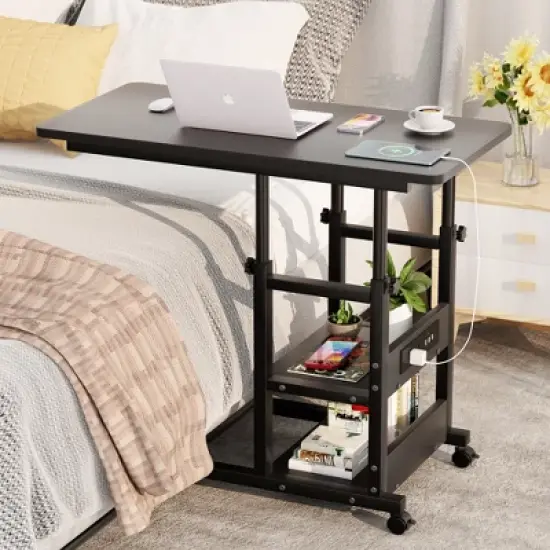 Aheaplus Height Adjustable C Table with USB Port and Wheels image {9}