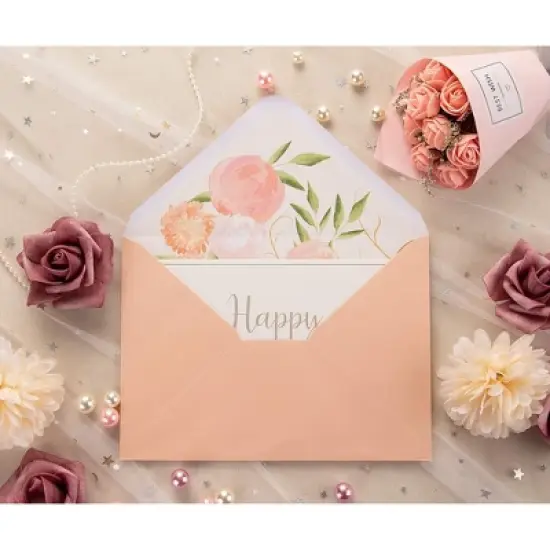 Paper Junkie 50-Pack A7 Blush Pink Envelopes for 5x7 Invitation with Watercolor Floral Lining, 120 GSM, 5.25"x7.25" image {1}