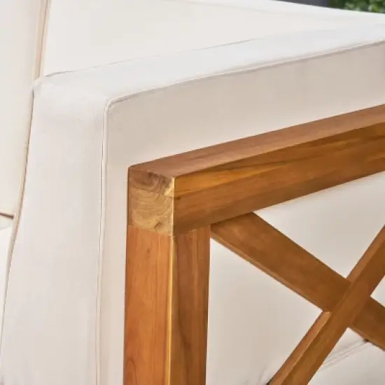 GDFStudio Keith Outdoor Acacia Wood Loveseat with Cushions image {5}