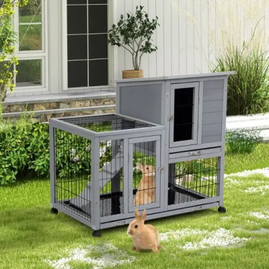 AZL1 Life Concept Pet Crates and Houses Multi-Purpose Rabbit Hutch Spacious Area with Smooth Casters Removable Trays, Gray, 38.98"*23.82"*36.61" image {1}