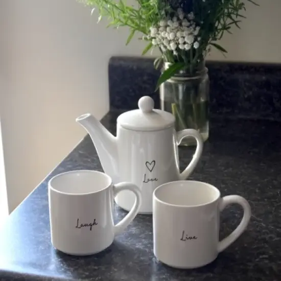 Live, Laugh, Love Tea for Two Set (15 oz Teapot with 2 - 8 oz Cups) image {2}