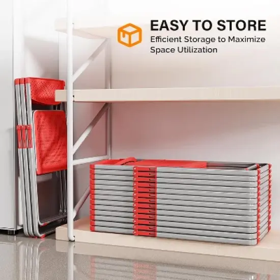 VINGLI Plastic Folding Chairs, Comfortable Foldable Chair with Breathable Mesh Seat and Sturdy Metal Frame, for Indoor and Outdoor Use, Red image {4}