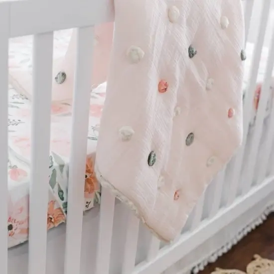 Crane Baby Cotton Muslin Pom Pom Blanket - Parker Rose image {3}