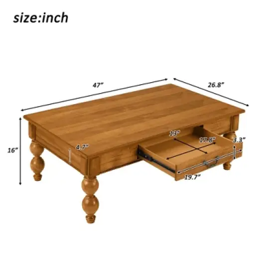 ORRD Vintage Wooden Coffee Table with Storage Drawer - No-Tools Assembly Farmhouse Cocktail Table for Living Room image {6}
