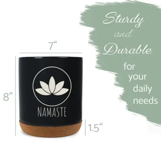 Elanze Designs Yoga Zen Calming Calm Namaste Relaxed Ceramic Cork Bottom Black Large Capacity Utensil Holder Crock for Countertop Storage, Stylish & image {1}