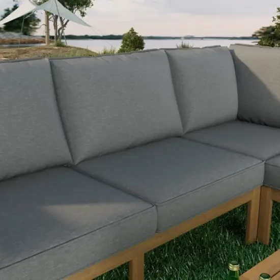 Merax 4-Piece Acacia Wood Outdoor Sofa Set with a Coffee Table and Adjustable Foot Pads image {5}