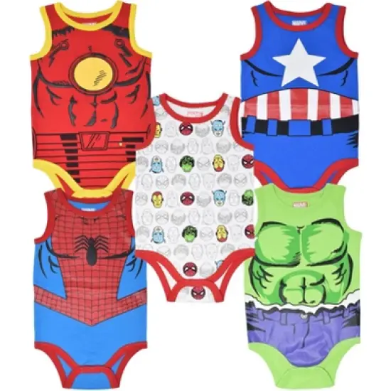 Marvel Avengers Captain America Iron Man Hulk Spider-Man 5 Pack Bodysuits Multicolor  image {10}