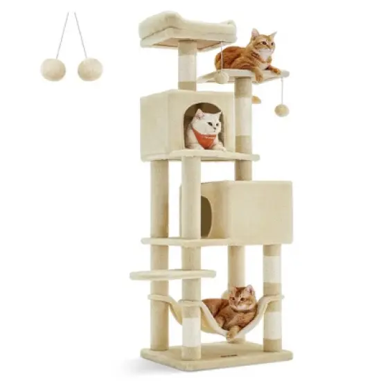 61"/75.2"H Cat Tree Cat Tower for Indoor Cats, Plush Multi-Level Cat Condo with Scratching Posts, Perches, Caves, Hammock image {1}
