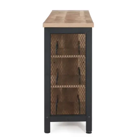 Jomeed Modern Industrial Farmhouse Metal Frame Wooden Buffet Coffee Entertainment Cabinet with Removable Wine Bottle and Stemware Racks image {2}