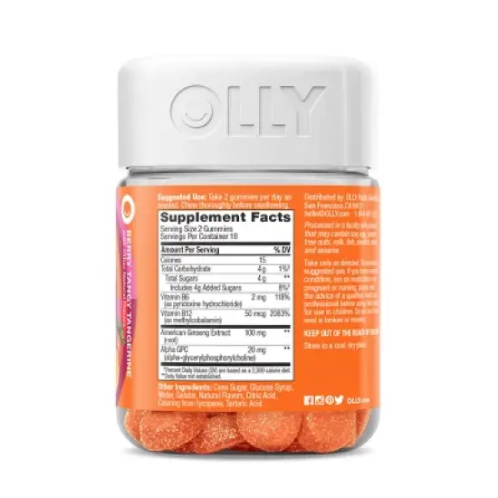 OLLY Laser Focus Gummies with Ginseng, Alpha GPC & B Vitamins - Berry Tangerine - 36ct image {2}
