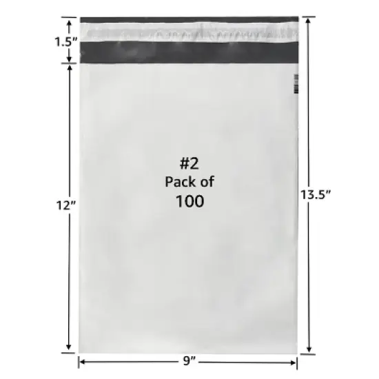 UOFFICE 100 Poly Mailers Bags 9x12" - #2 Pouches Envelopes White Self-Sealing image {1}