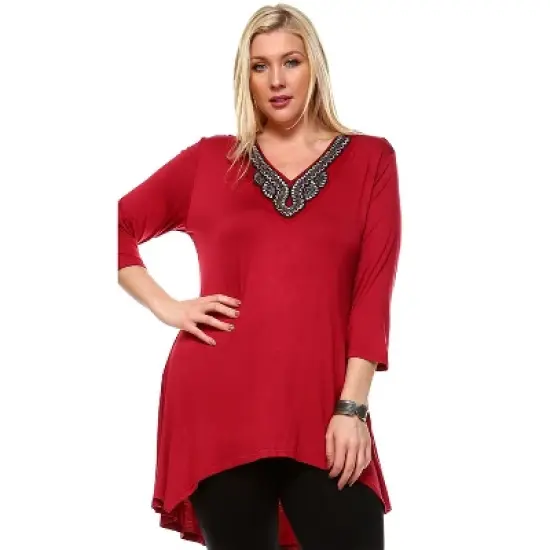 Women's Plus Size Embellished V-Neck Tonya Tunic Top - White Mark image {7}