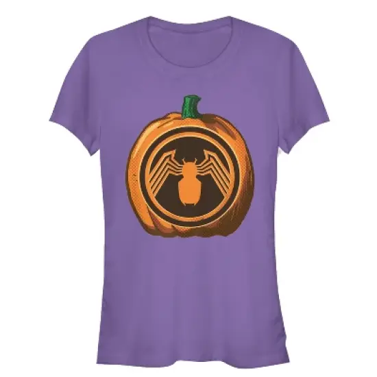 Junior's Marvel Halloween Venom Logo Pumpkin T-Shirt image {2}