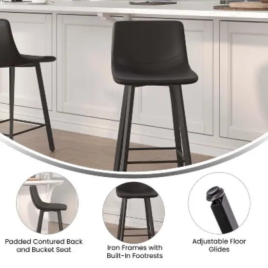 Flash Furniture Caleb Modern Armless 24 Inch Counter Height Stools Commercial Grade with Footrests and Matte Metal Frames, Set of 2 image {5}