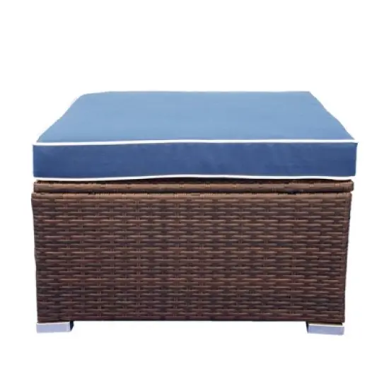 3pc Wicker Patio Sectional Seating Set with Cushions - Brown/Blue - GODEER image {7}