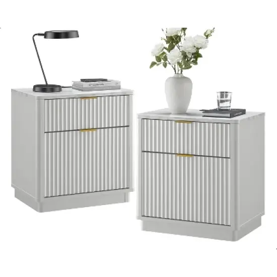 SinCiDo Modern 23" Fluted Nightstands Set of 2 with Charging Station, 2 Storage Drawers Bedside Tables for Bedroom, Living Room image {9}