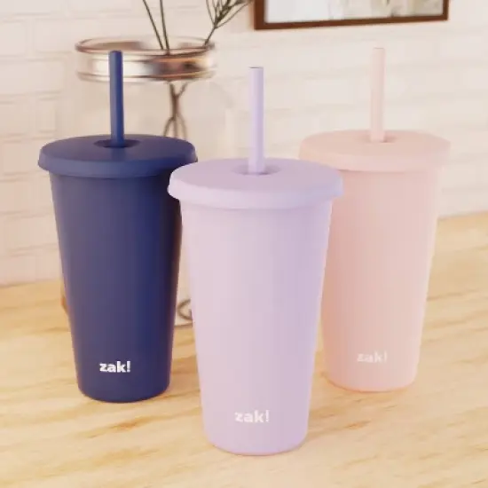 Zak Designs 3pk 25 fl oz Plastic Straw Tumbler Set image {6}
