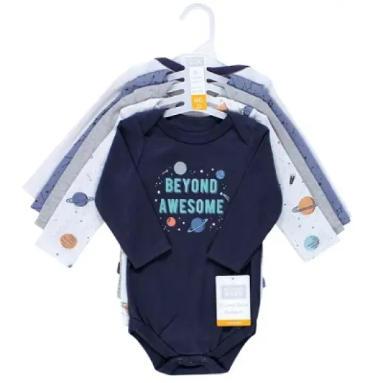Hudson Baby Infant Boy Cotton Long-Sleeve Bodysuits, Space 5-Pack image {1}
