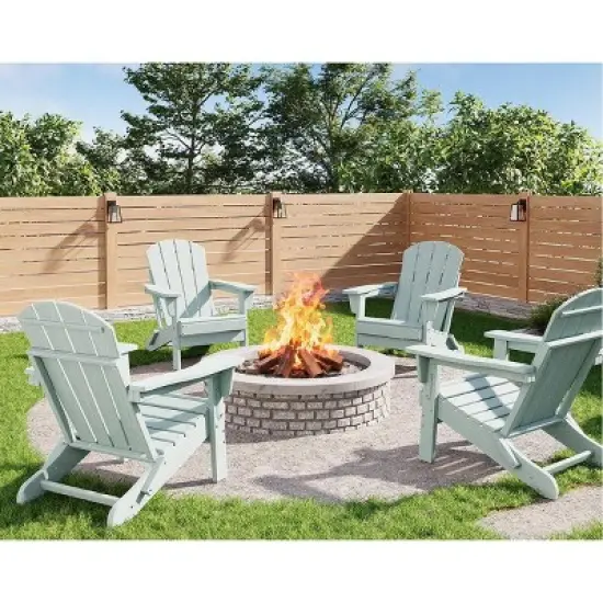 Folding Adirondack Chair Set of 4, HDPE All Weather Outdoor Fire Pit Chairs with Wooden Texture, 380Lb Capacity for Lawn Deck Backyard Patio Garden image {8}
