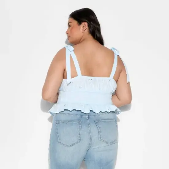 Women's Smocked Sweetheart Neck Tank Top - Wild Fable&trade; Light Blue image {2}