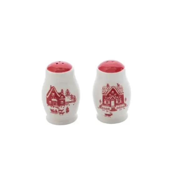 Transpac Dolomite Multicolor Christmas Toile Salt and Pepper Shakers Set of 2 Perfect for Holiday Dining image {2}