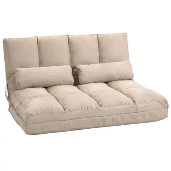 HOMCOM Convertible Floor Sofa Chair, Folding Upholstered Couch Bed, Adjustable Guest Chaise Lounge with Metal Frame and 2 Pillows image {6}