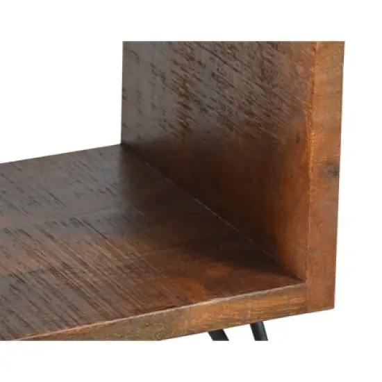 22" Textured Cube Shape Wooden Nightstand with Angular Legs Brown/Black - The Urban Port image {2}