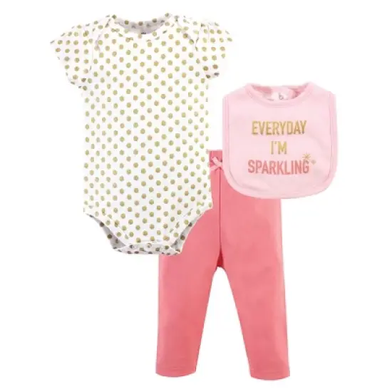 Little Treasure Baby Girl Bodysuit, Pant and Bib, Sparkling image {2}