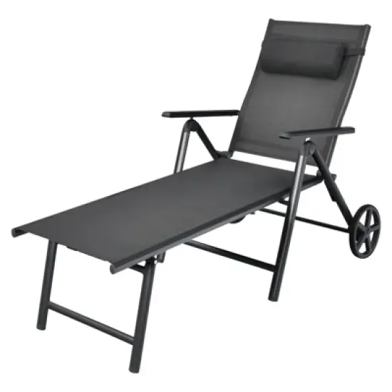 Tangkula Outdoor Folding Lounge Chair Patio Portable Longer w/Wheels & Adjustable Backrest image {6}