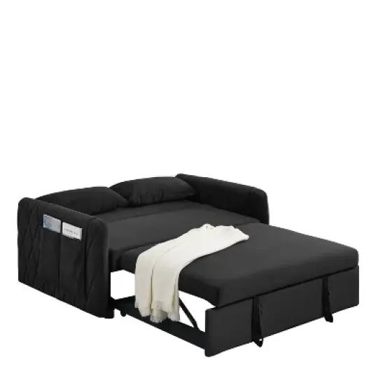 55" Pull Out Sleeper Sofa Bed, Velvet Upholstered Loveseat Sofa with Adjustable Backrest and Pillows-ModernLuxe image {7}