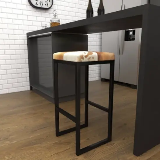 Industrial Cowhide and Metal Bar Height Stool Brown - Olivia & May image {20}