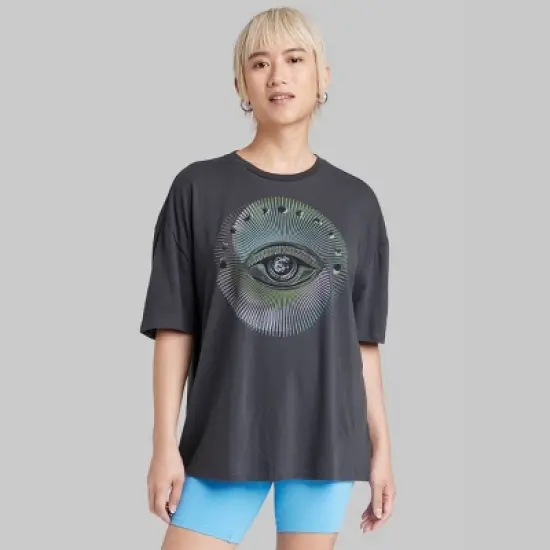 Women's Oversized Eye Graphic T-Shirt - Wild Fable&trade; Black image {1}