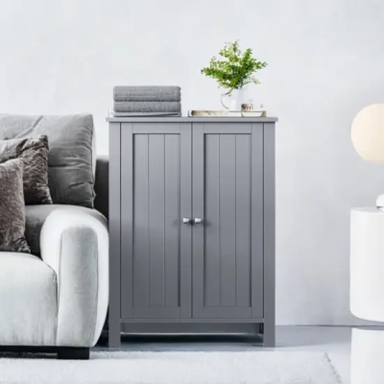 Slate Gray Freestanding Bathroom Floor Storage Cabinet - 11.8 x 23.6 x 31.5 Inches, with 2 Adjustable Shelves for Spacious Bathroom Storage image {7}