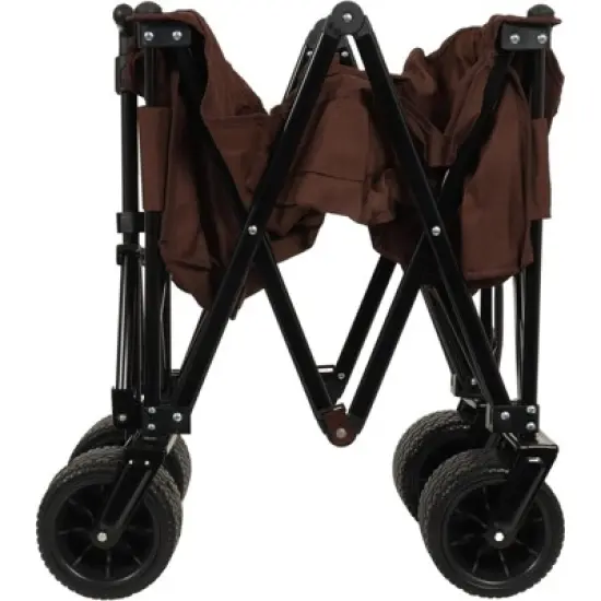 RISOKEYS Heavy-Duty 300lbs Capacity Folding Wagon Cart with Removable Waterproof Cover,for Beach Camping, All-Terrain Collapsible Cart,Brown image {4}