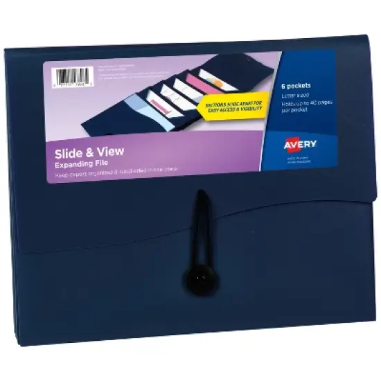 Avery Slide & View Expanding File Folder, 6 Pockets, Letter Size, 1 Navy Folder (73545) image {7}
