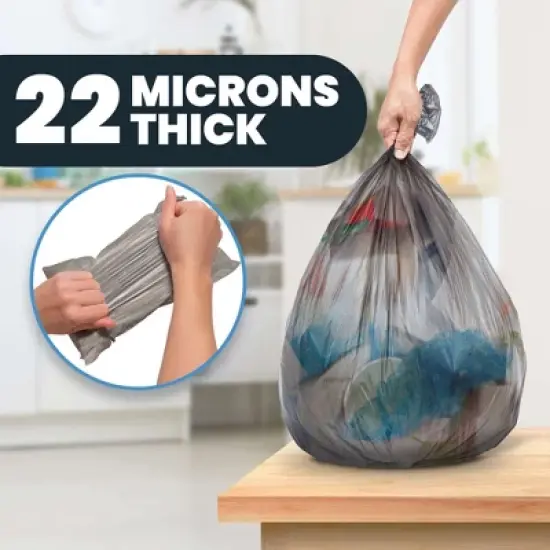 Hand-E Small Trash Can Liners, 100 Count - 4 Gallon Garbage Liners - 22 Microns Thick, Gray Transparent image {2}