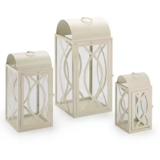 Pebble Lane Living Rogan Metal Lantern Set White image {5}