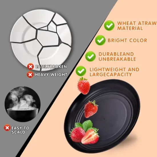 Itopfox Wheat Straw Dinnerware Set, 16PCS Unbreakable Microwave Safe Plates & Bowls for Kitchen & Camping, Eco-Friendly Dishware image {2}