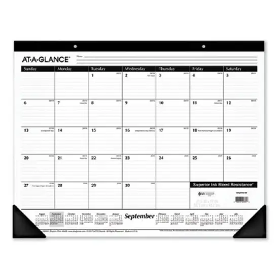 Academic Year Ruled Desk Pad, 21.75 x 17, White Sheets, Black Binding, Black Corners, 16-Month: Sept 2025 to Dec 2026 image {4}
