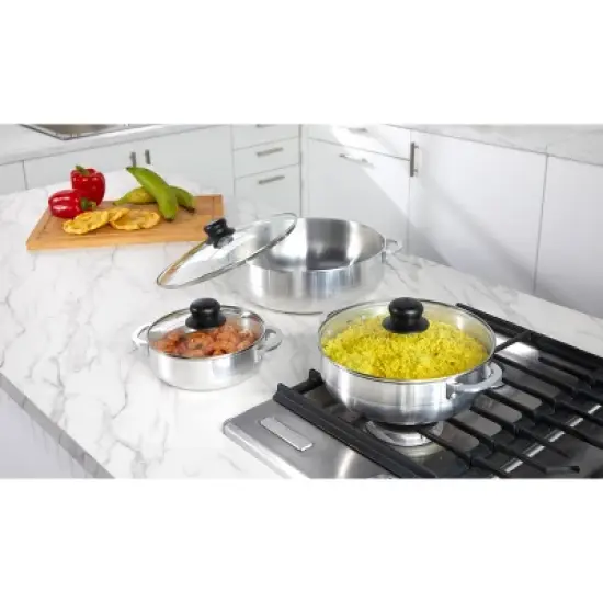 IMUSA 3pc Basic Caldero Set with Glass Lid: Aluminum Cookware, 6-Piece, Electric & Gas Compatible, Hand Wash image {2}