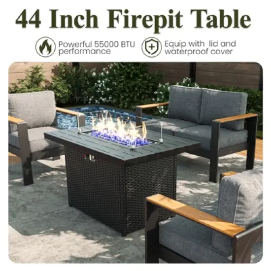 LayinSun 5 Pieces Aluminum Outdoor Patio Furniture Set with Fire Pit Table, Outside Metal Patio Conversation Sets with Deep Seating and Thick Cushions image {6}
