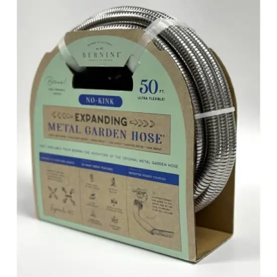 BERNINI 50' Expanding Metal Garden Hose Silver image {5}