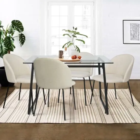 Mona+Nano 5 Piece Black Rectangular Clear Tempered Transparent Glass Table with 4 Upholstered Side Chairs-The Pop Maison image {8}