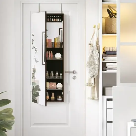 Jewelry Cabinet Armoire with Mirror, Wall/Door Mount Storage Organizer, Full-Length Frameless Mirror, Lockable Cabinet image {1}