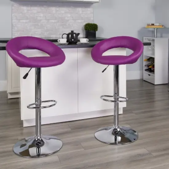 Flash Furniture Contemporary Vinyl Rounded Orbit-Style Back Adjustable Height Barstool with Chrome Base image {12}