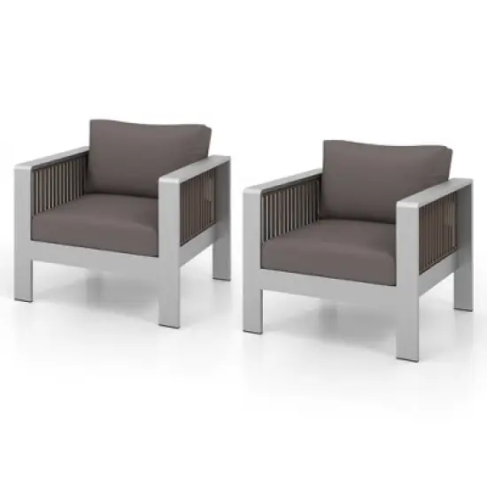 Tangkula 4 Pieces Patio Furniture Set Aluminum w/ Cushions & Tempered Glass Tabletop image {2}